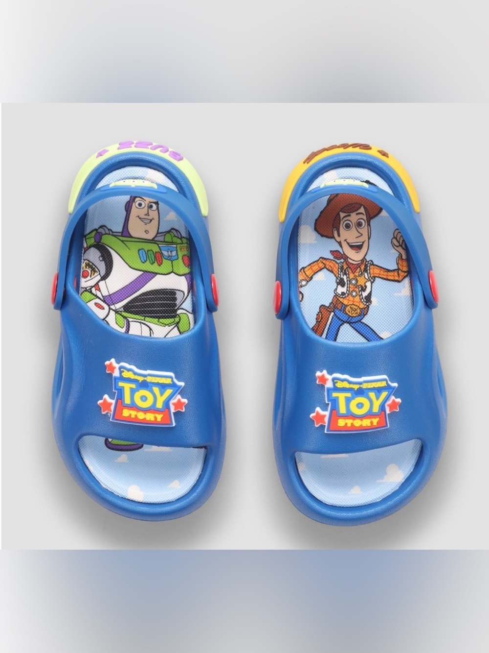 Toy Story Blue Kids Slide Sandals with Buzz & Woody 5/6 New Unisex